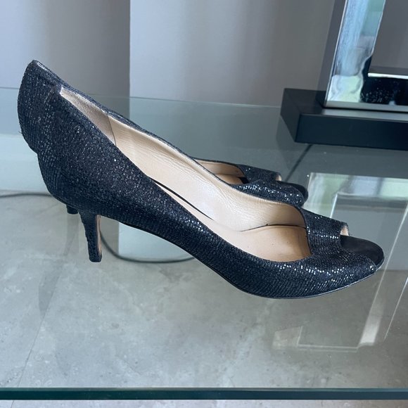 Jimmy Choo Black Sparkly Peep Toe Kitten Heel | Size 40.5 - Picture 2 of 7